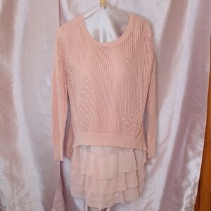 Peach Ruffle Skirted Open Weave Sweater (2x)